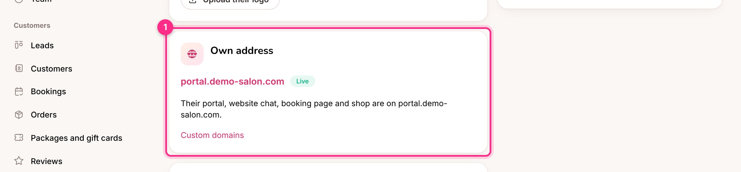The client's address on the Client portal page