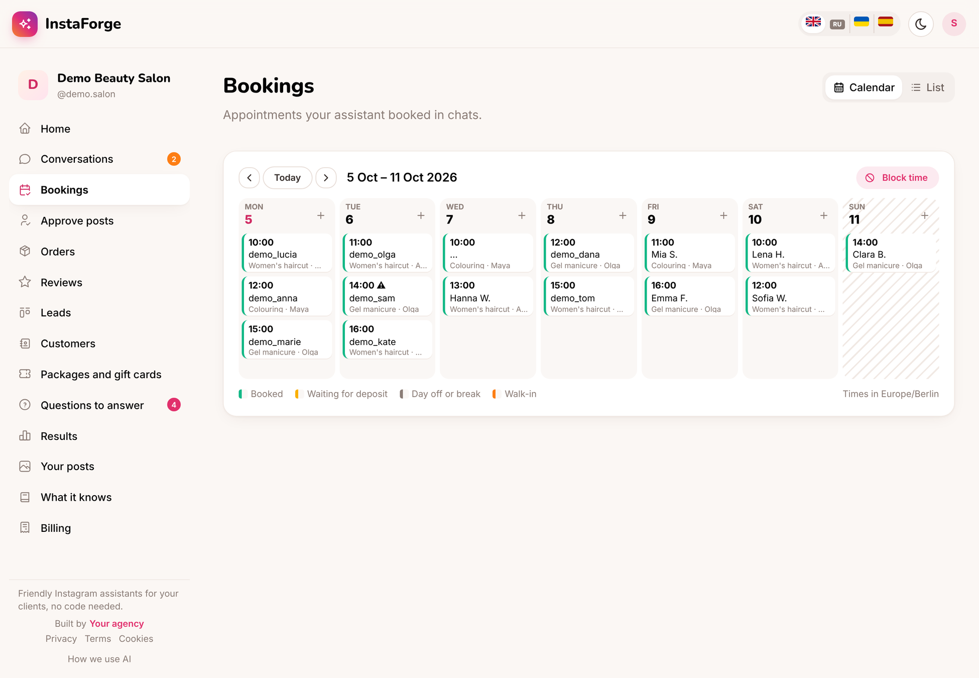 Bookings in the portal
