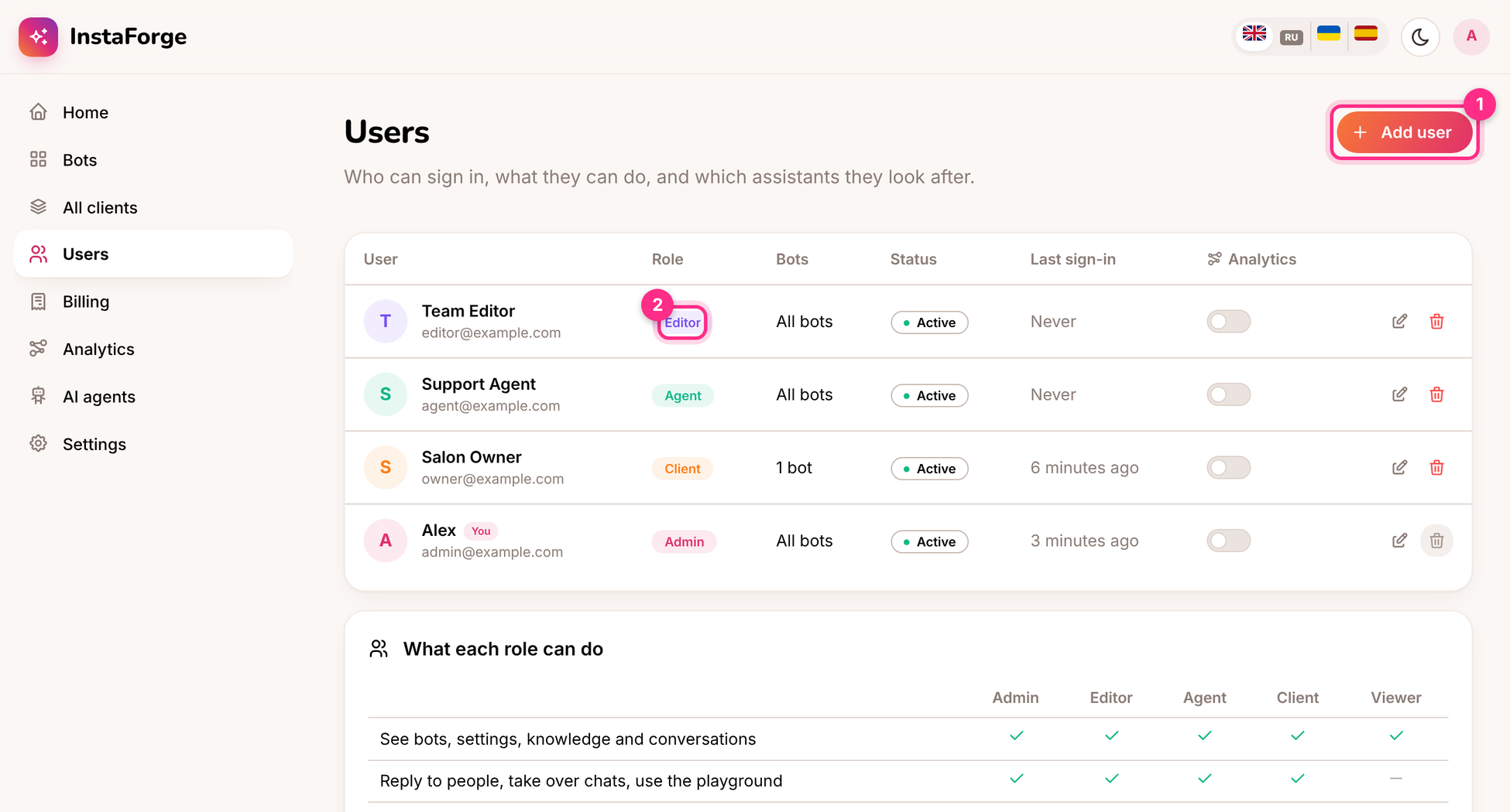 The Users page
