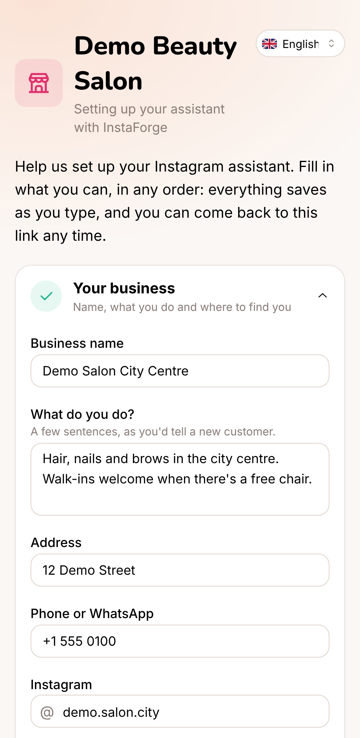 The form on a phone