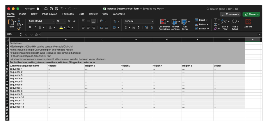 Blank Sequence order form