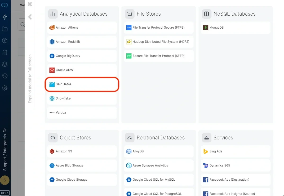 Selecting SAP HANA as the connection type