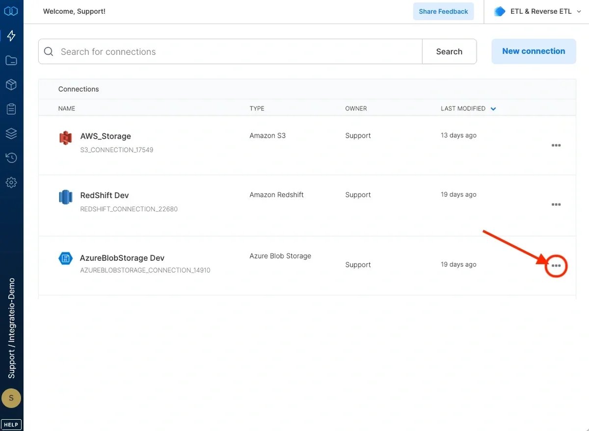 Delete connection option in the connection listing menu