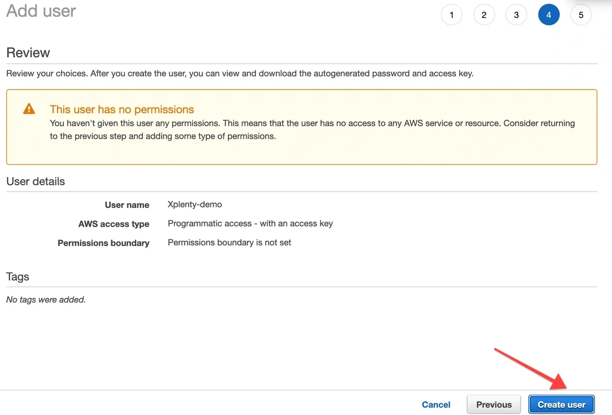 IAM user created with security credentials generated