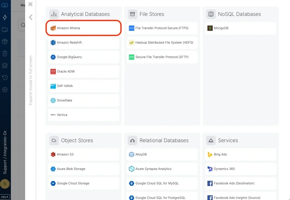 Selecting Amazon Athena from the connection type list