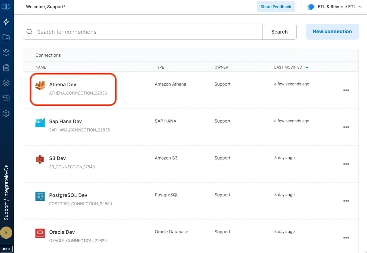 Amazon Athena connection created successfully