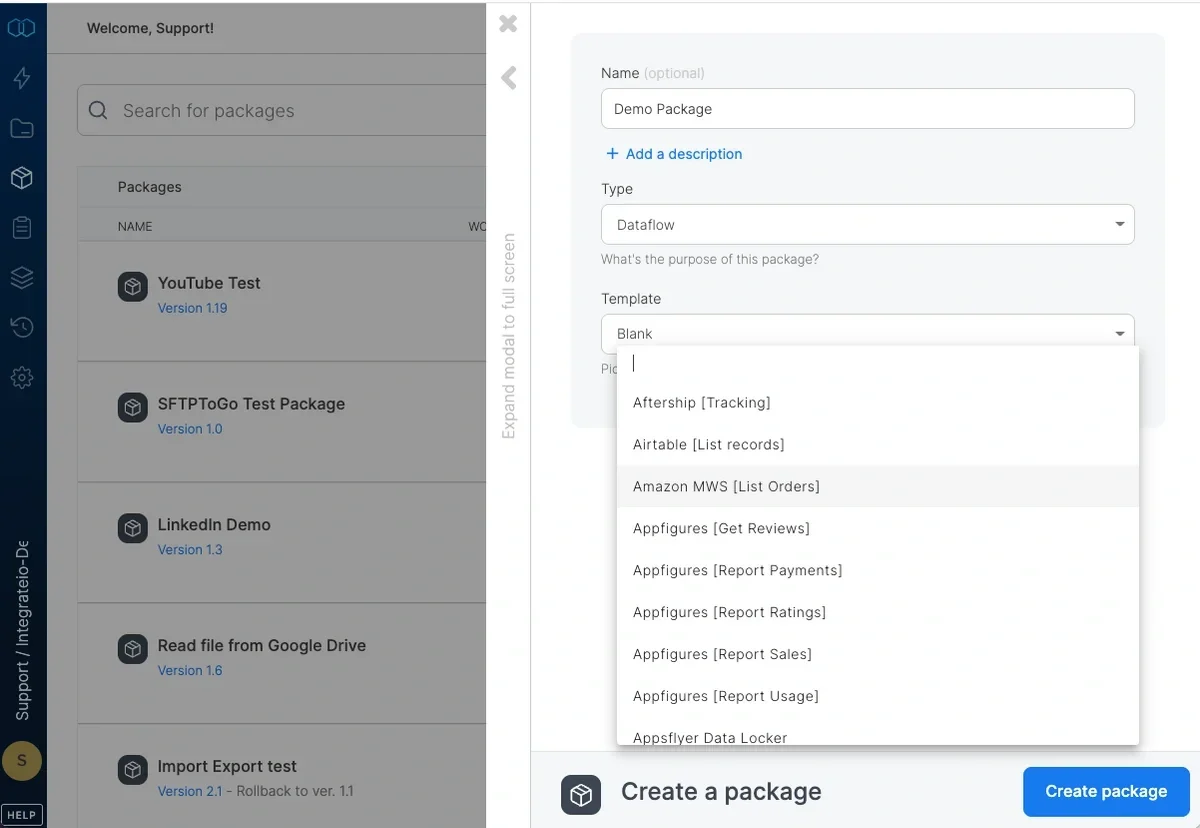 Templates dropdown with filter text box