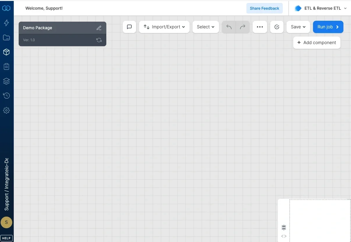 Empty package designer canvas after package creation