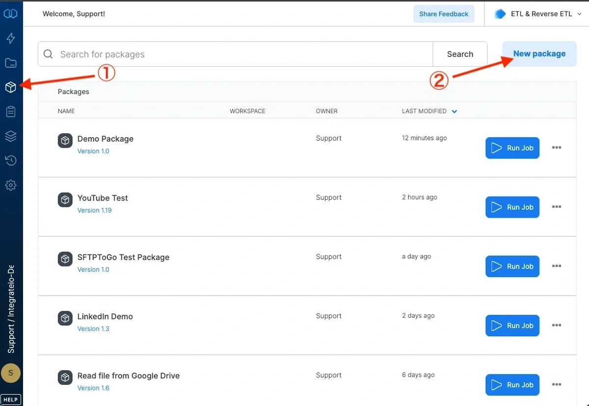 New package dialog with workflow type selected