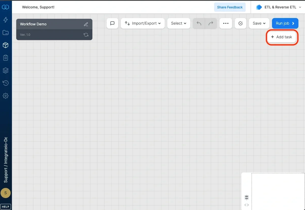 Add Task button on the workflow canvas