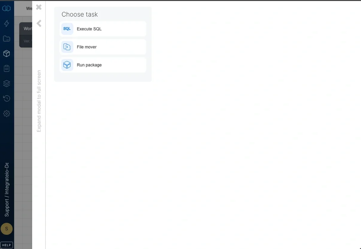 Task type selection menu with available task options