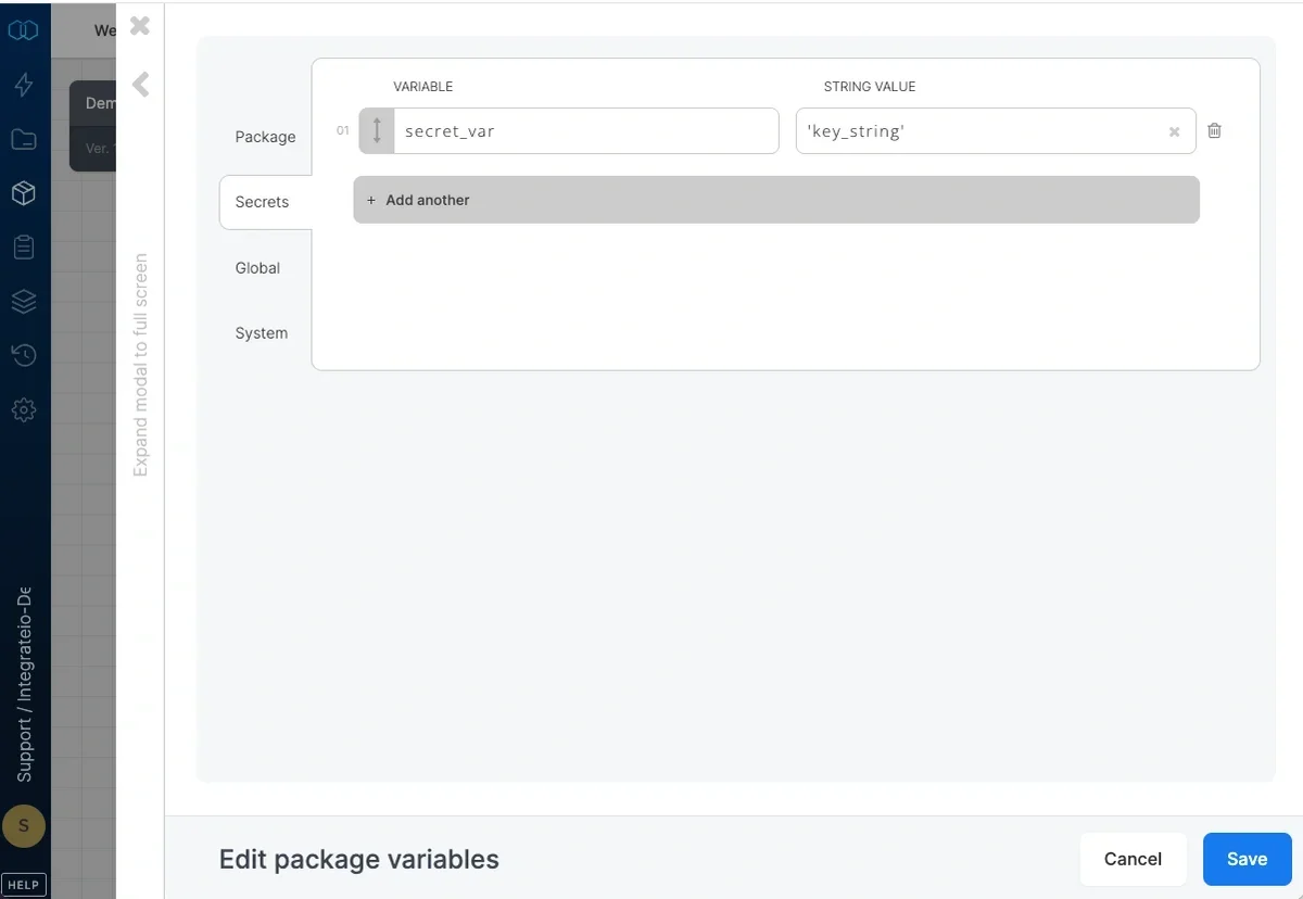 Secret variable with masked value field