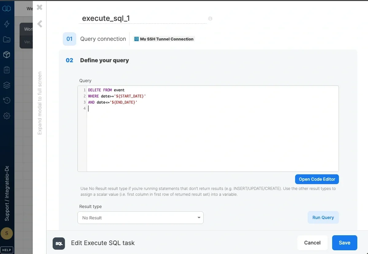 Workflow variables used in Execute SQL and Run Package tasks