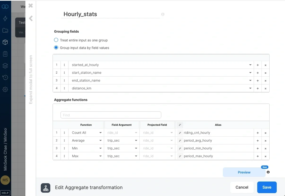 Group input data by field values with key fields selected