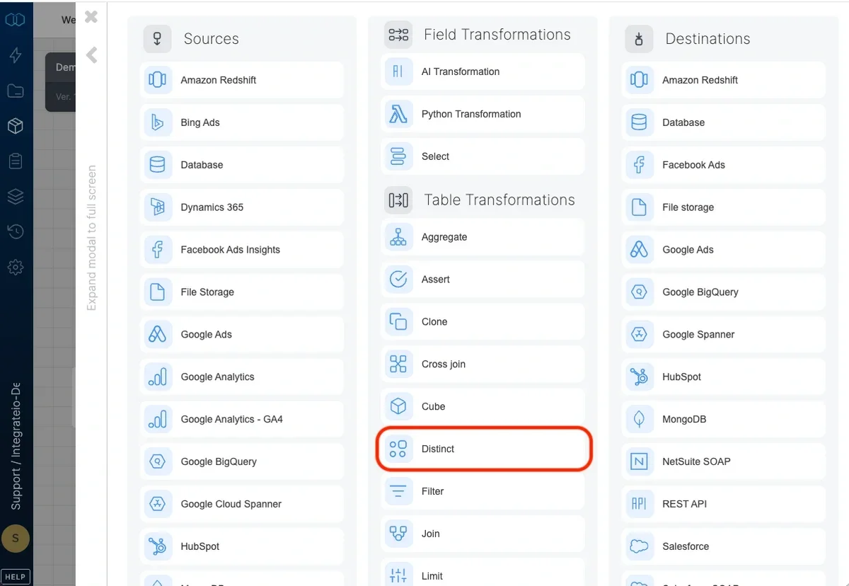 Distinct component in the pipeline designer