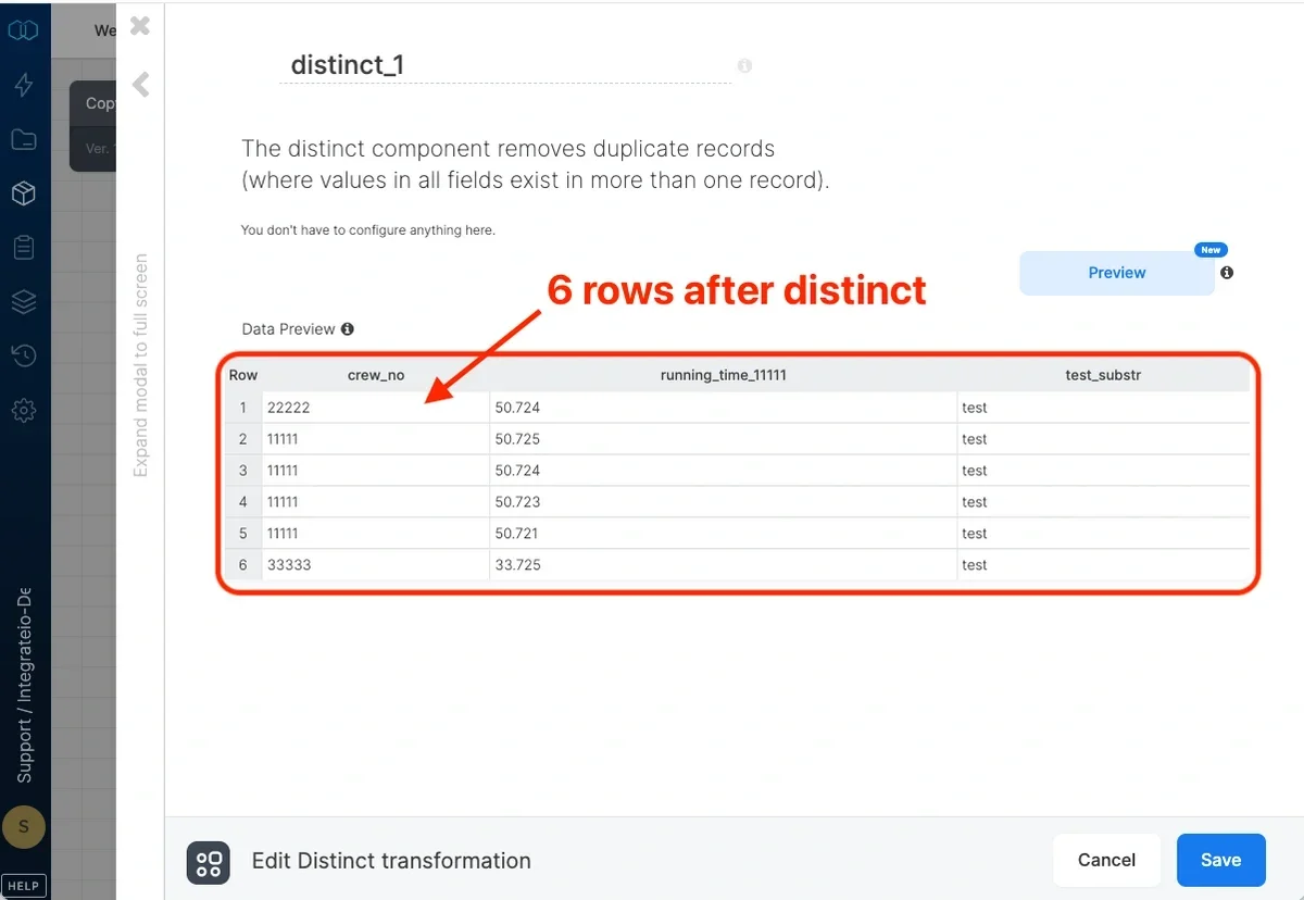 Distinct component connected in a package dataflow