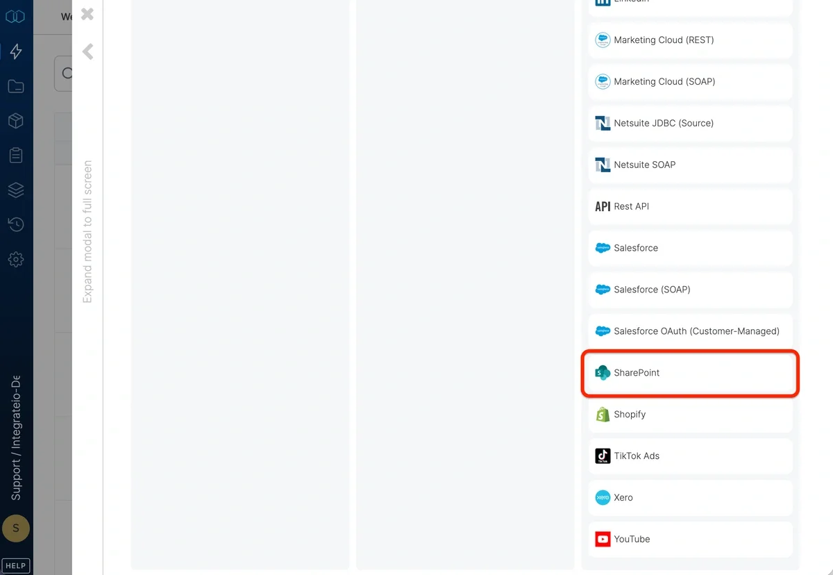 Creating a new connection in Integrate.io