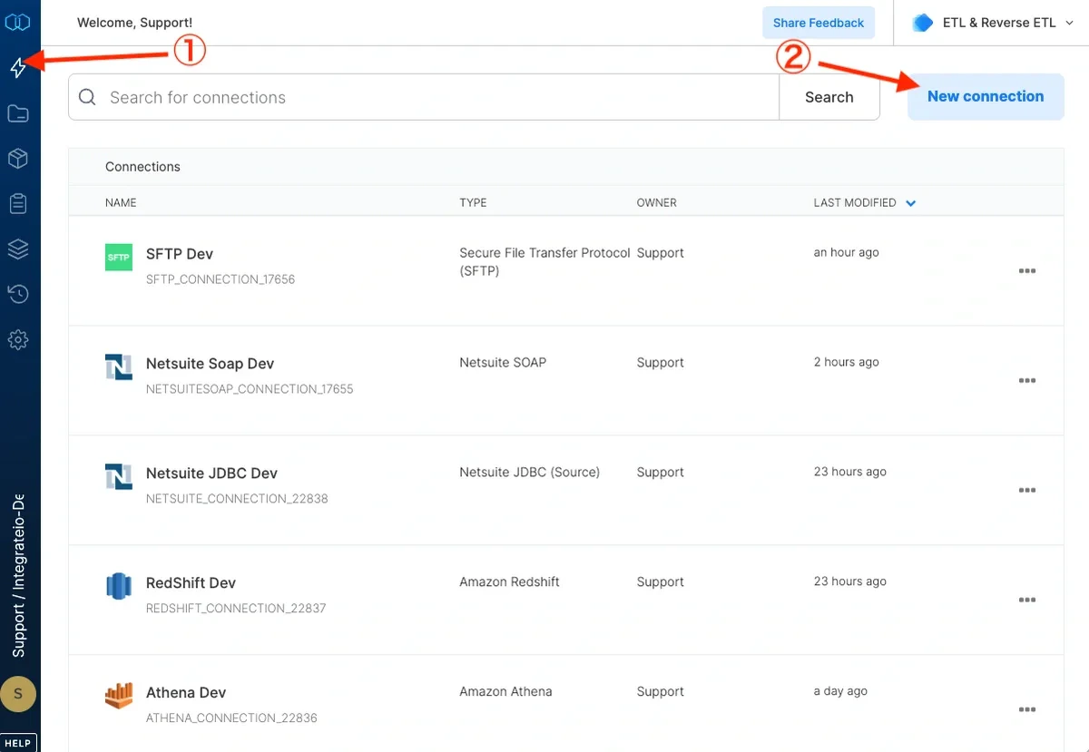 Selecting Gmail from the connections list