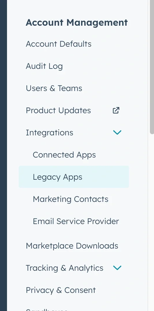 Navigating to Legacy Apps in HubSpot