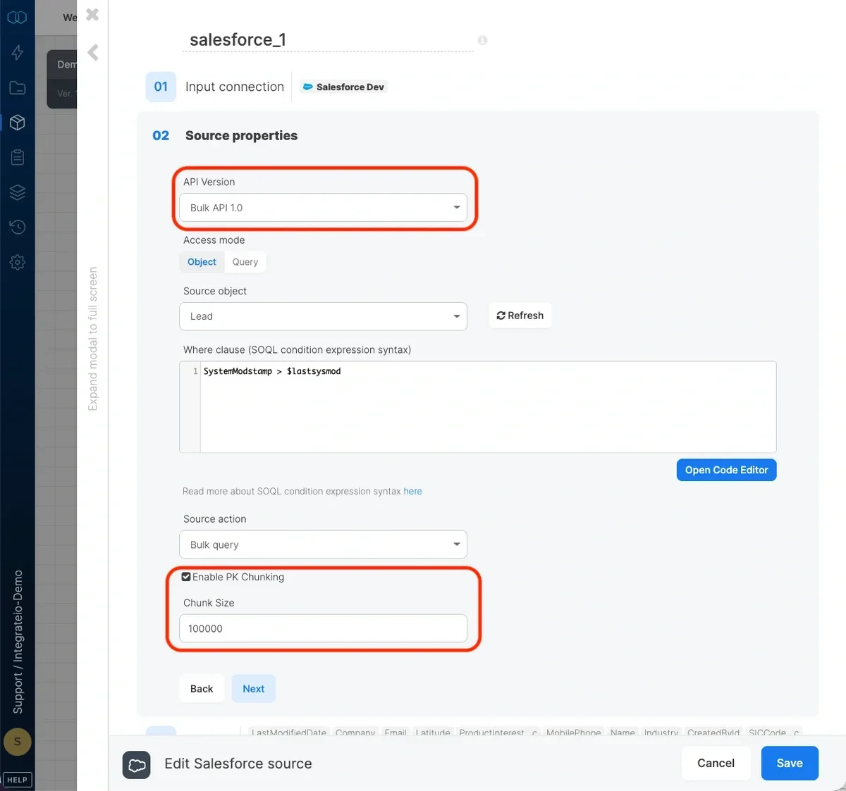 PK Chunking option enabled in Salesforce source settings