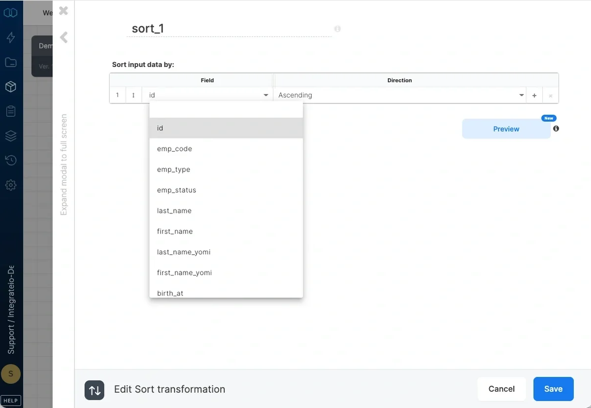 Adding a sort field with ascending or descending order