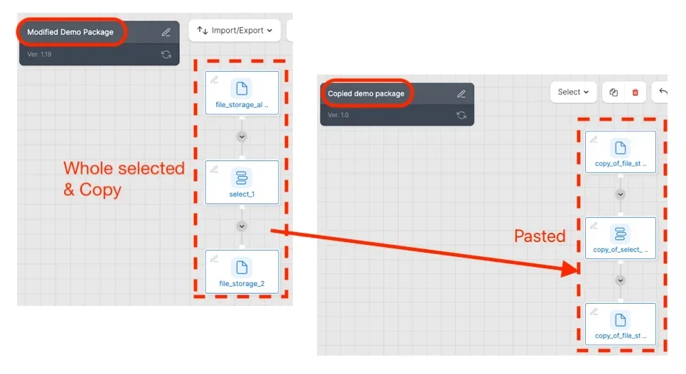 Selecting and copying multiple components on the canvas