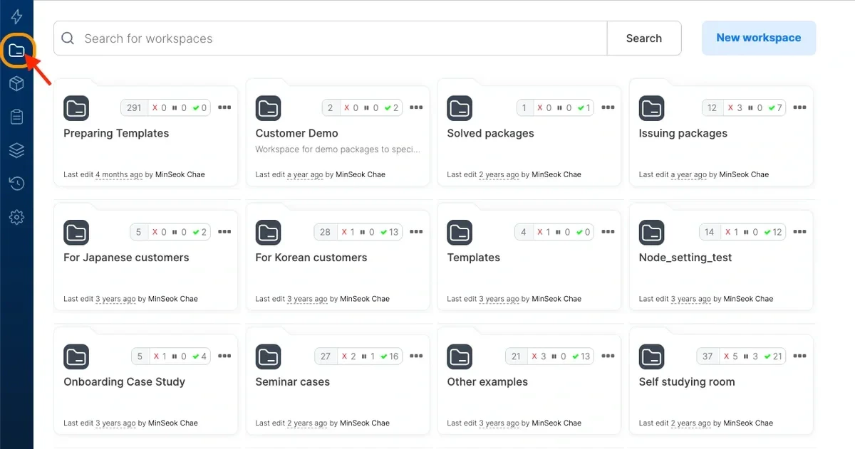 Workspaces icon in the left navigation menu