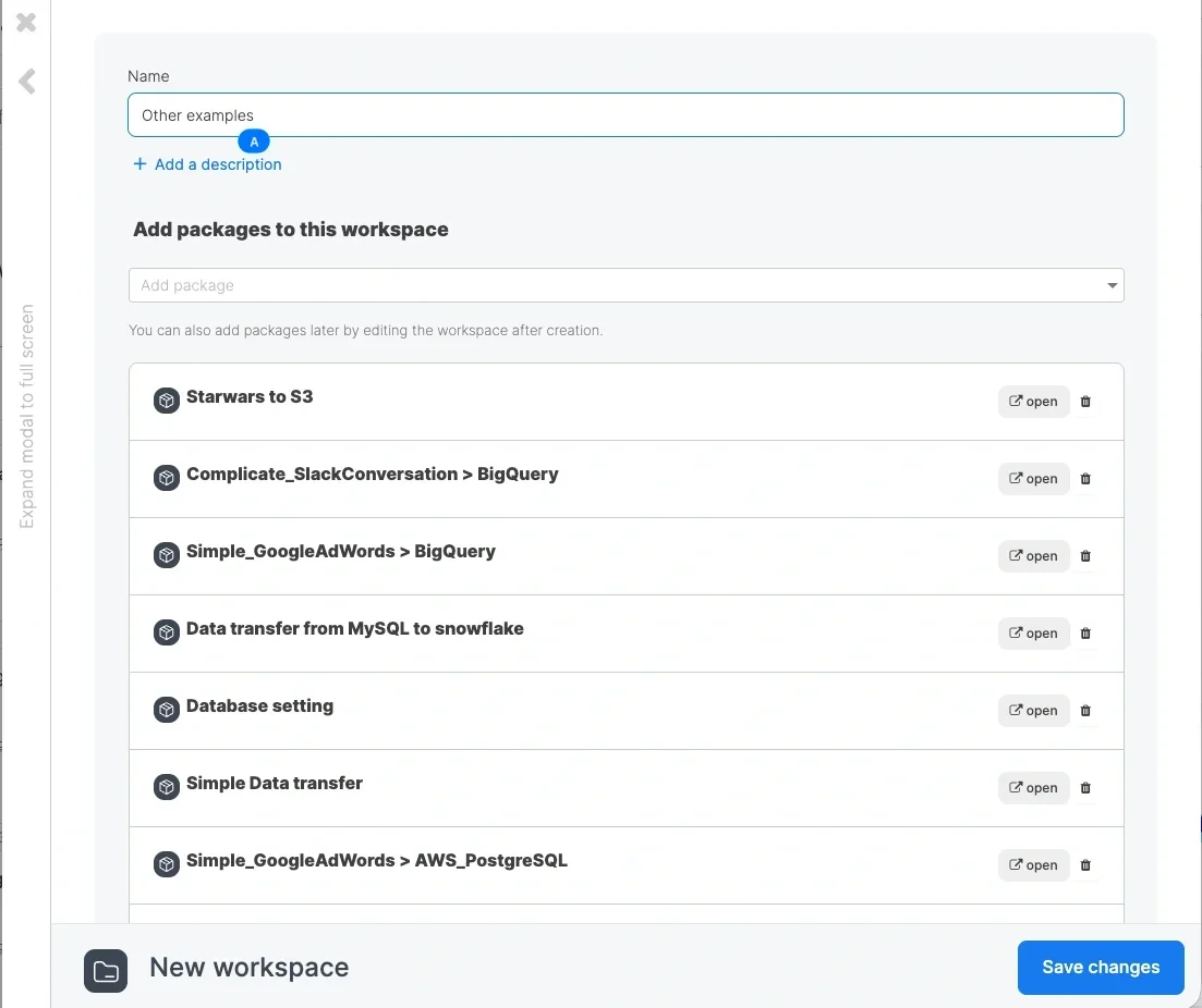 Removing packages from a Workspace in the edit dialog