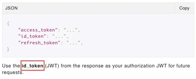 Dataloop API response body containing the id_token field