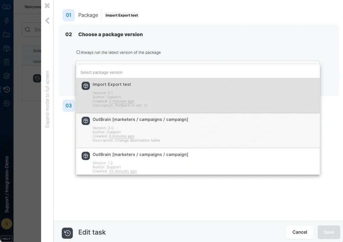 Version selector after unchecking always run latest version