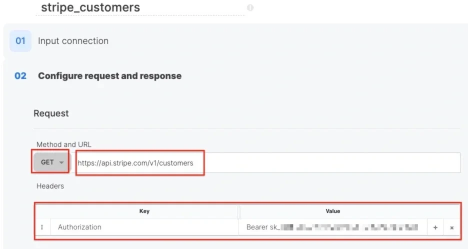 REST API component with Authorization Bearer header and GET method