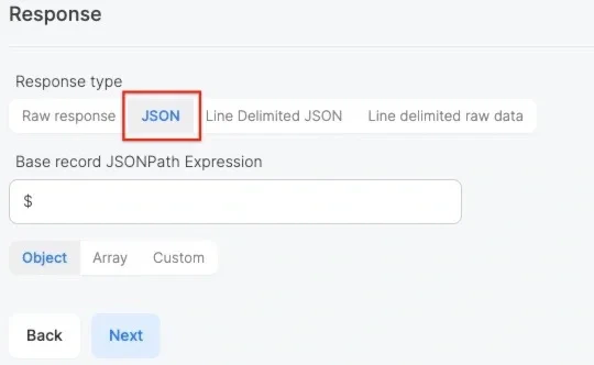 Response section with JSON format selected