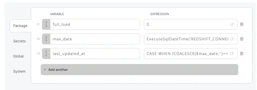 Package variables using ExecuteSqlDateTime to get max updated_at