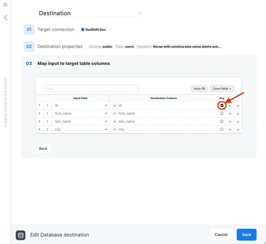 Merge operation schema mapping for incremental updates