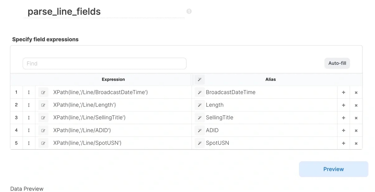 Select component with XPath expressions for all Line child fields