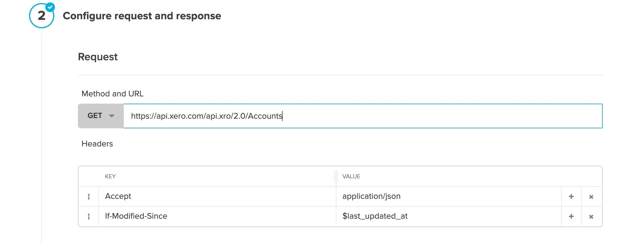 Xero Accounts API endpoint URL and custom headers configuration