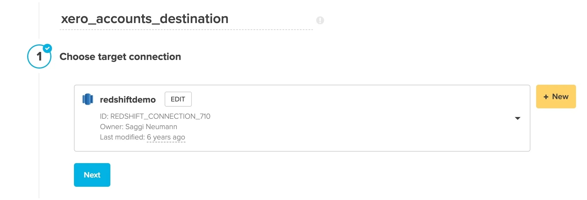 Target connection selection dropdown