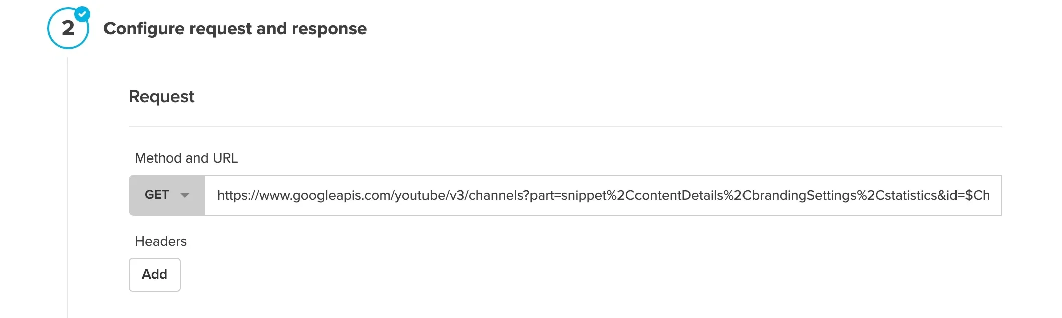 YouTube Channel List API endpoint URL configuration