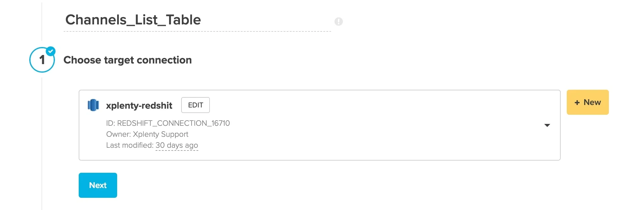 Target connection selection dropdown