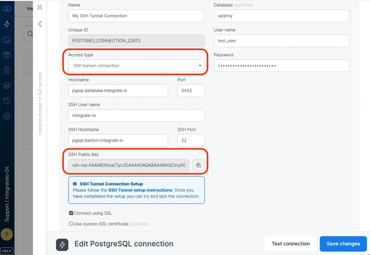 Public key added to the authorized_keys file on the tunnel host