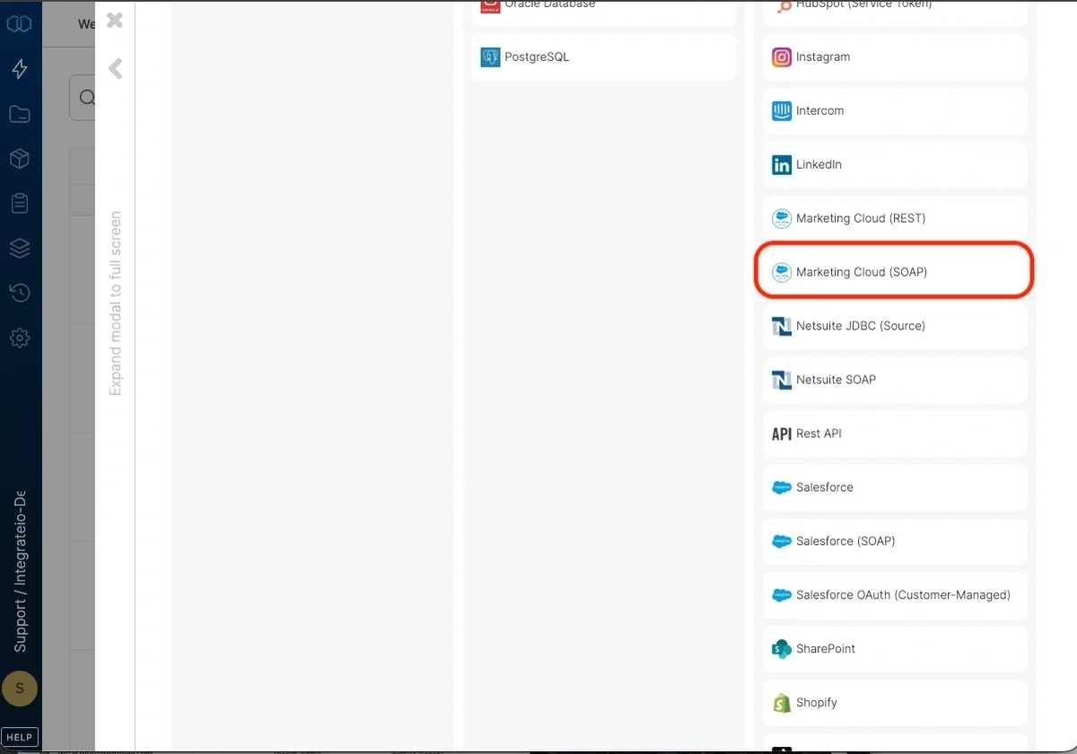 Selecting Marketing Cloud SOAP from the connection type list