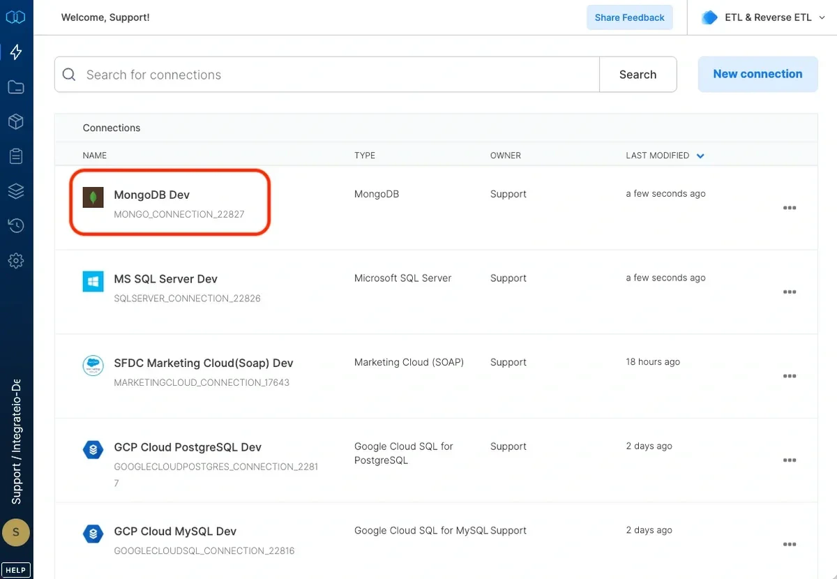 Delete connection option for MongoDB