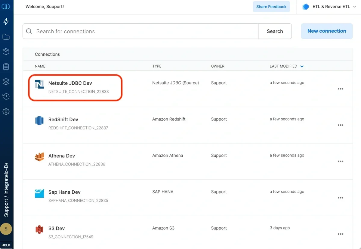 NetSuite JDBC connection test and Create connection button