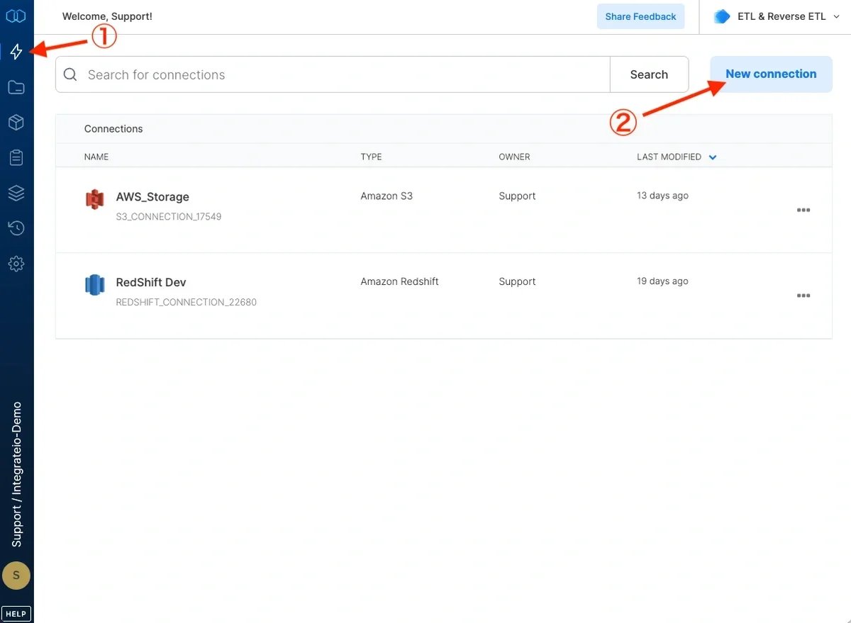 New connection button in the Connections menu