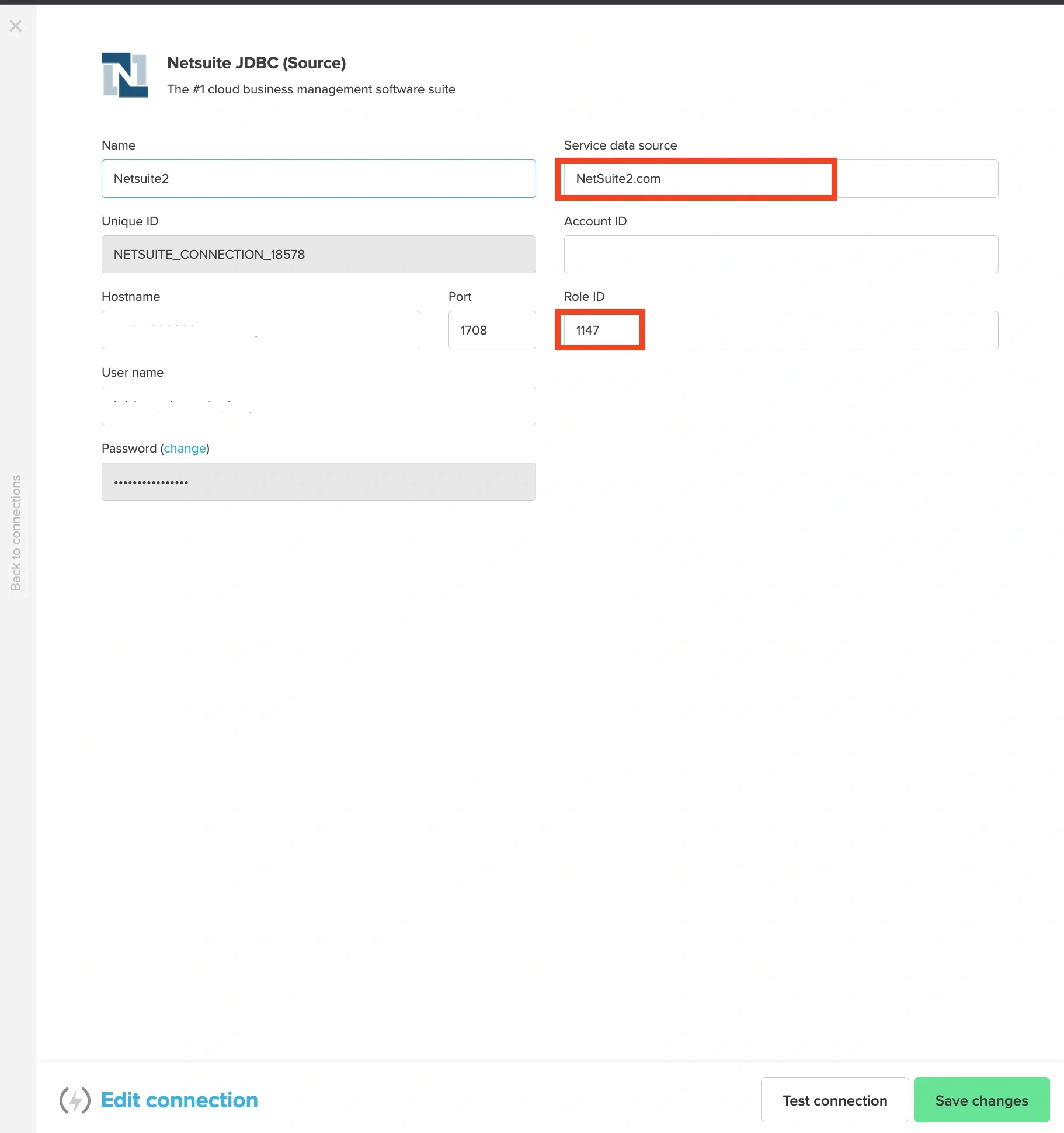 Connection form with Netsuite2.com as service data source