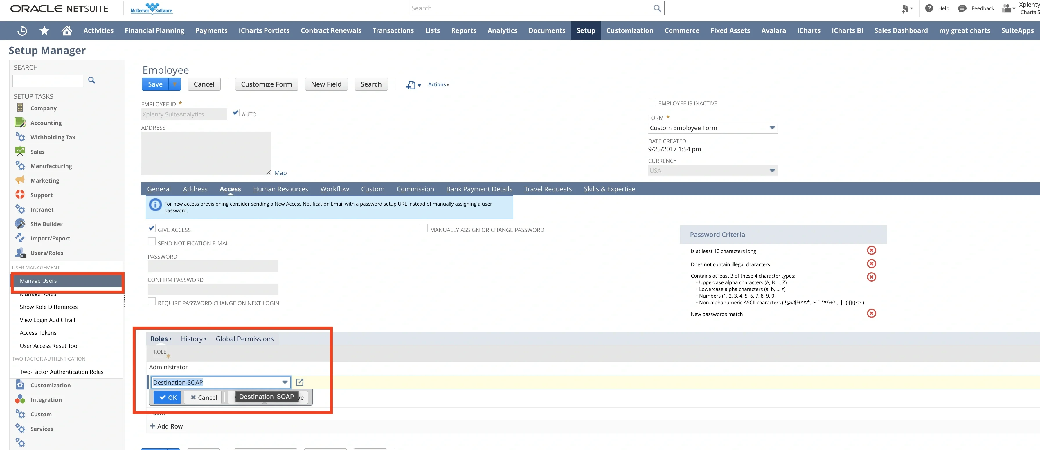 Assigning the SOAP role to a user in Manage Users