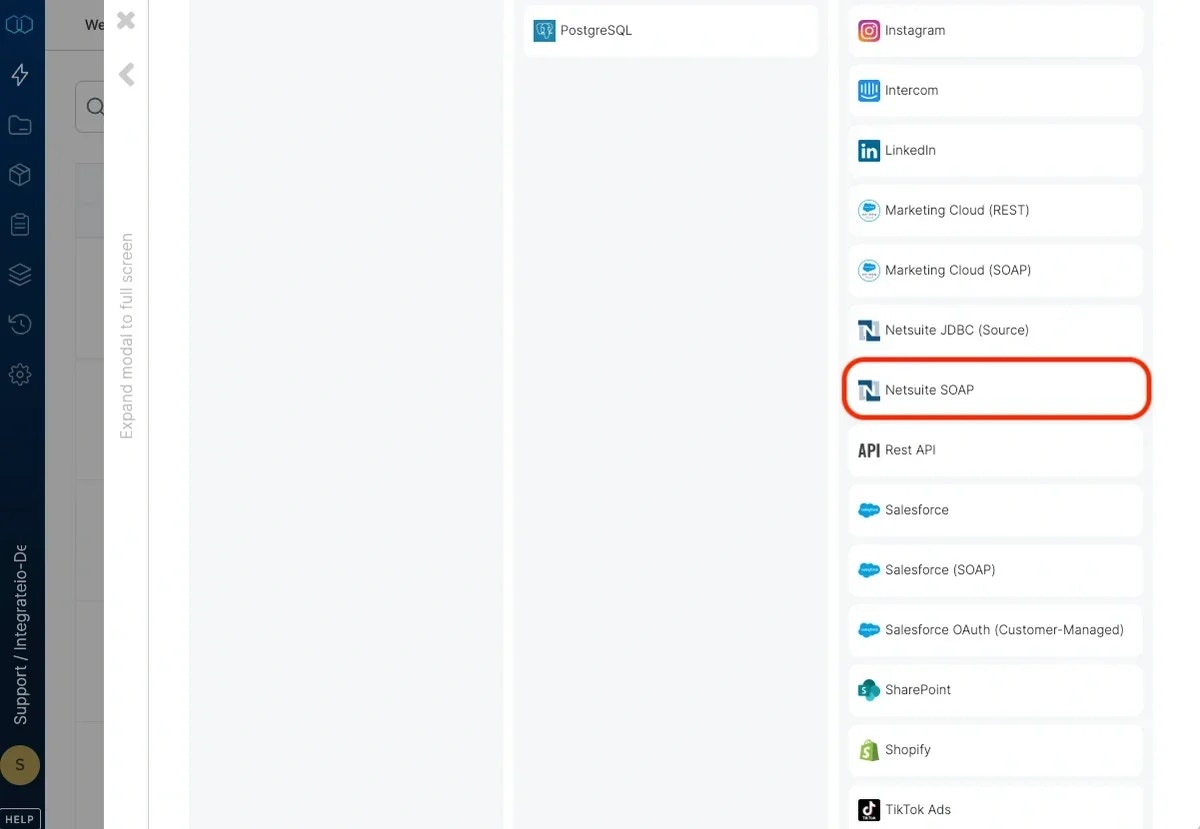 Selecting NetSuite SOAP from the connection type list