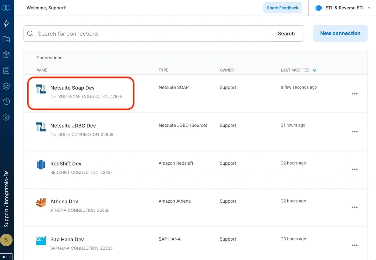 NetSuite SOAP connection test and Create connection button