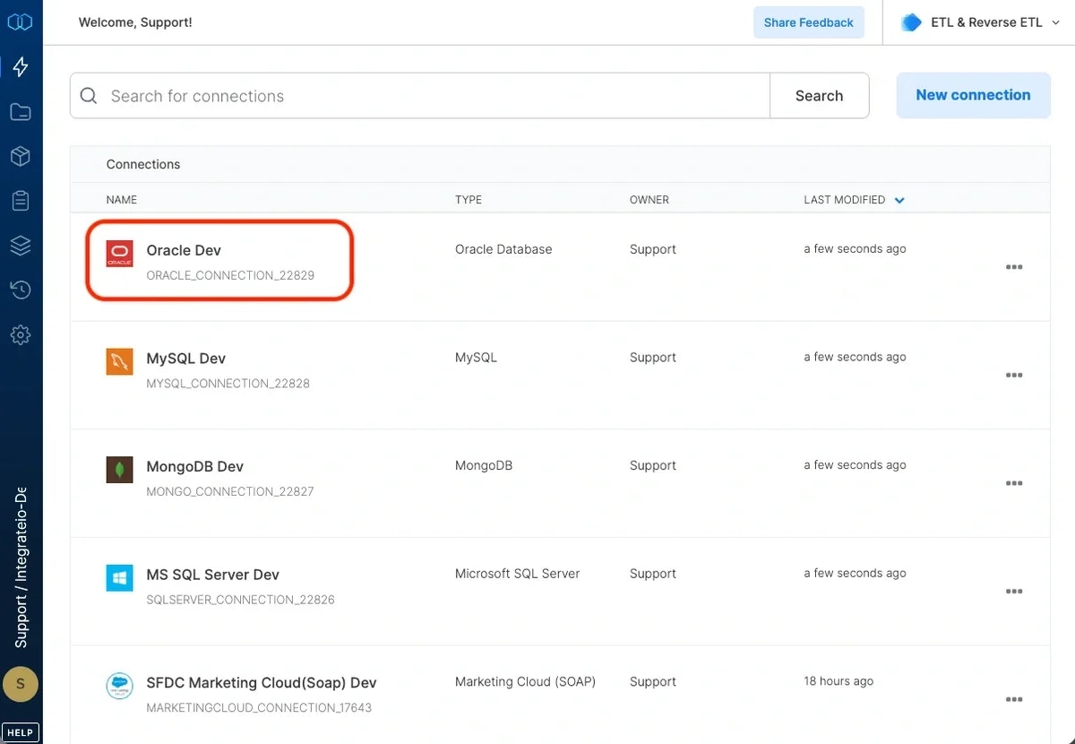 Completed Oracle connection configuration form