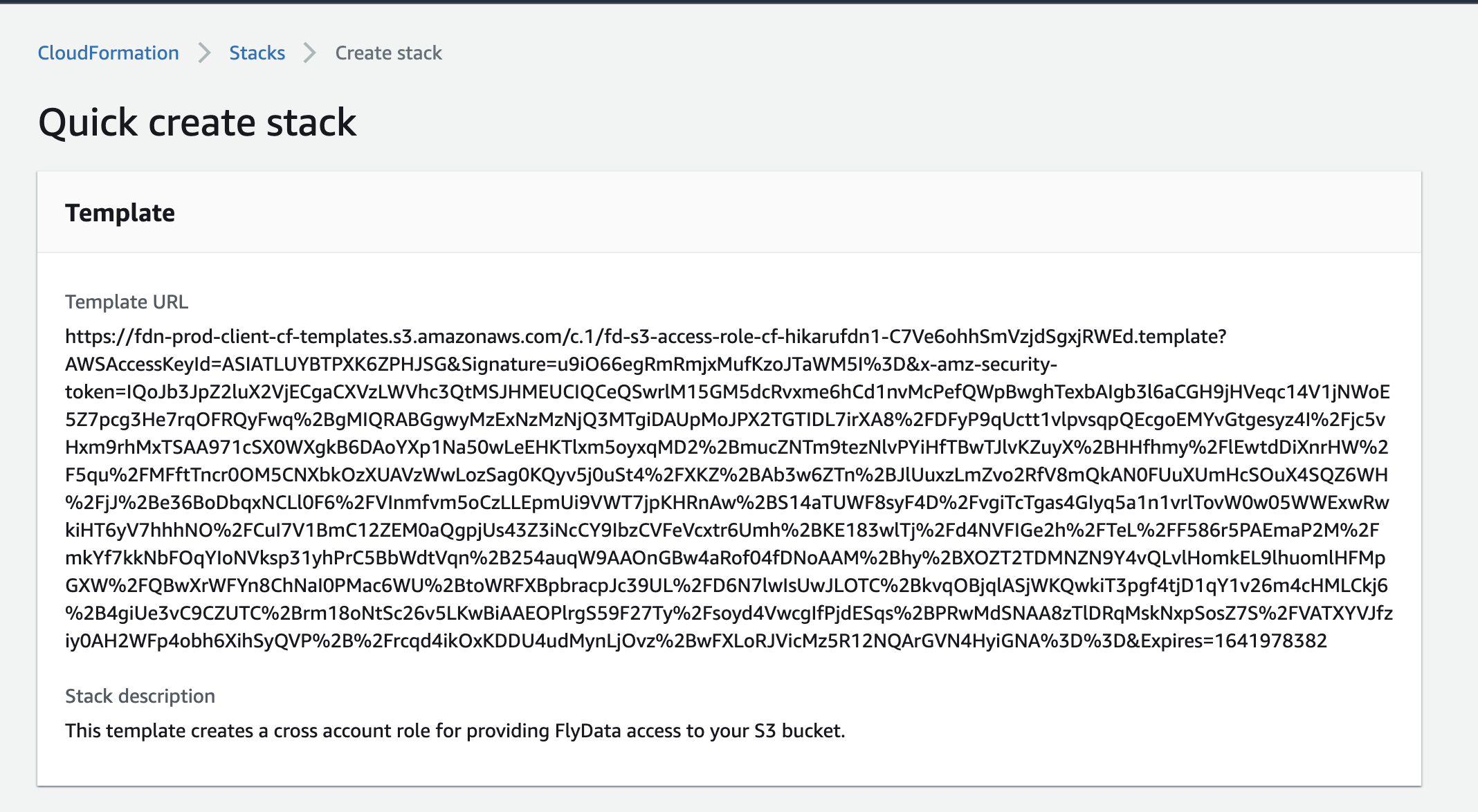 AWS CloudFormation Create Stack page